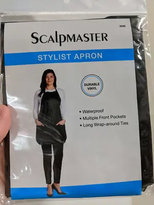 $6.49 • Buy Scalpmaster - Hair Stylist Apron Vinyl  #3026 - Black - Long Wrap-around Ties