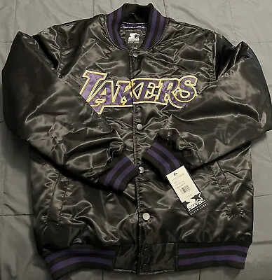 Los Angeles Lakers Satin Starter Jacket Men's Size Large Black Kobe Lebron • $120