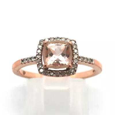 Zales Designer 10K Rose Gold Cushion Cut Morganite Diamond Halo Engagement Ring • $395