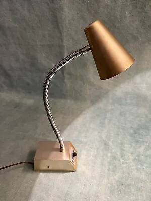 Vintage MID CENTURY Gooseneck GOLD ALUMINUM DESK/WALL LAMP - HI-TENS - USA Made • $42.50