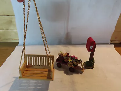 Vintage Miniature Dollhouse Porch Swing Garden Wagon And Mailbox 1:12 Scale • $25