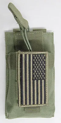 Green MOLLE Radio Pouch + USA FLAG Patch Fits Yaesu VX-170 FT-60R FT250R FT270R • $18.95