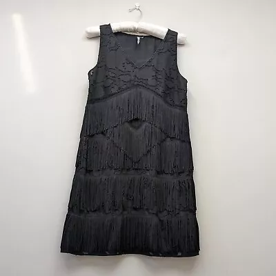 Dress 12 M Black Fringed Beaded Sequin Flapper Gatsby Peaky Blinders Party 1920s • £18