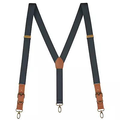 Adjustable Mens Y Back Suspenders Leather Elastic Y-Shaped Elastic Straps Hooks • $8.46