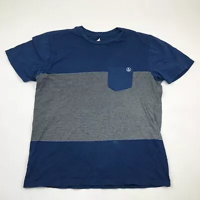 Volcom Shirt Medium M Adult Blue Gray Short Sleeve Tee Pocket Modern Striped Men • $18.77