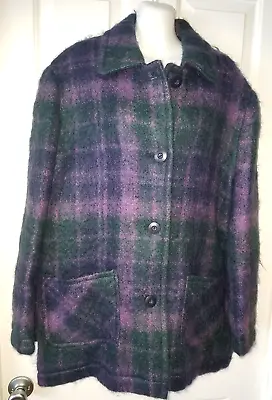 Donegal Design Ireland Women's Mohair Wool Coat Black Purple Sz 16 • $54.99