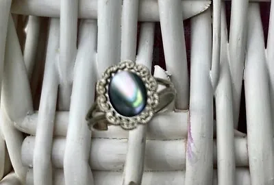 Abalone Floral Ring - Vintage Opal Shell Inlay Silver Tone Ring - Adjustable • $3.50