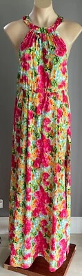$24.99 • Buy ASOS Pink Floral High Neck Sleeveless Side Split Elastic Waist Maxi Dress Size10