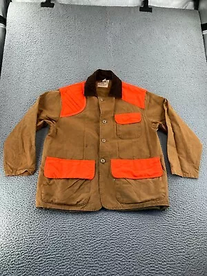 Vintage SAFTBAK Hunting Jacket Mens Large Brown Orange Canvas Pockets Coat USA • $29.99