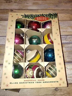 SHINY BRITE AMERICAN MADE GLASS CHRISTMAS TREE ORNAMENTS VINTAGE - Original Box  • $64.99
