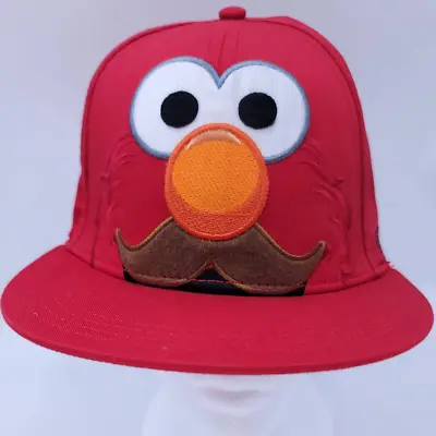 Sesame Street Elmo With Mustache Snapback Red Baseball Hat Cap Adult Flat Bill • $11.95