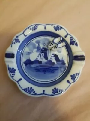 Vintage DELFT BLUE Hand Painted Glazed Ashtray - Made In Holland • $15.95