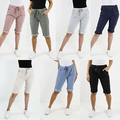 Womens Magic Shorts Italian Lagenlook Ladies Casual Stretch Jogger Style Trouser • £15.99