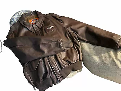Men's Cooper Type A-2 Military Pin-up Artwork Leather Flight Jacket 50R B472 • $50