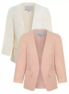 Ex Oasis Ladies Fully Lined 3/4 Sleeve Single Breasted Collarless Blazer Jacket • £19.95