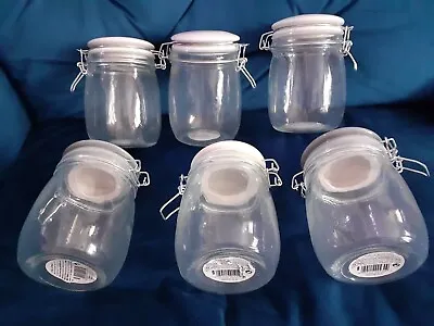 Set Of 6 Glass Mason Clip Top Storage Jars For Sweets/candy/preserves/etc • £18