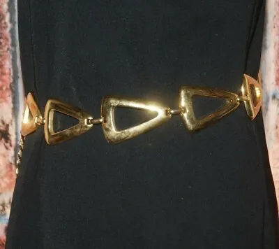 Gold Tone Triangular Design Belt Adjustable 32  To 37  Mirrored Link  • $8