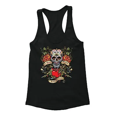 Womens La Amor Mata Sugar Skull Day Dead Dia Los Muertos Mexican Racerback Tank • $19.49