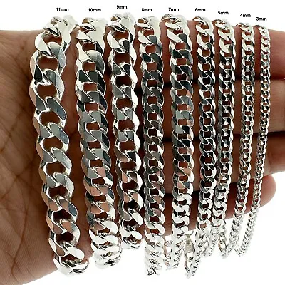 Real SOLID 925 Sterling Silver Curb Cuban Link Chain Bracelet 2.5MM-11MM ITALY • $13.99