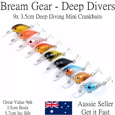 9 Mini Hardbody Crankbaits Deep Diving Fishing Lures Bream Bass 35mm 3.5cm Body • $14.65