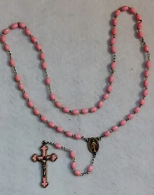 Vintage - Pink Plastic Beads Catholic Rosary - Made In Italy • $18.37