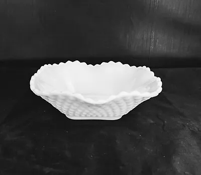 Bowl White Milk Glass Diamond Pattern Ruffled Edge Trinket Candy Dish Vintage • $6