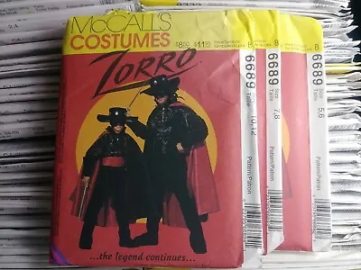 6689 & 8872 UNCUT Vintage McCalls SEWING Pattern Halloween ZORRO Costume CAPE • $13.99