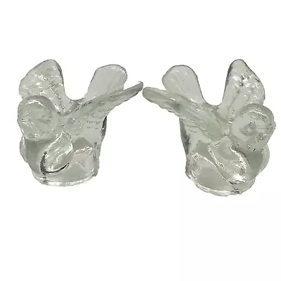 Set Of 2 Vintage Glass Bird Mini Taper Candle Holders Clear Glass Birds • $15.25