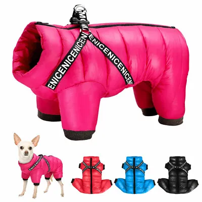 Winter Waterproof Dog Jacket Coat Thickening Warm Puppy Jumpsuit With Harness • £11.99