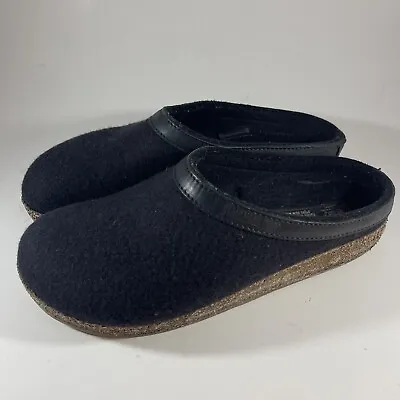 Haflinger Mens GRIZZLY Charcoal Gray Black Wool Clogs Mules Slippers Sz 40 US 7 • $49.99