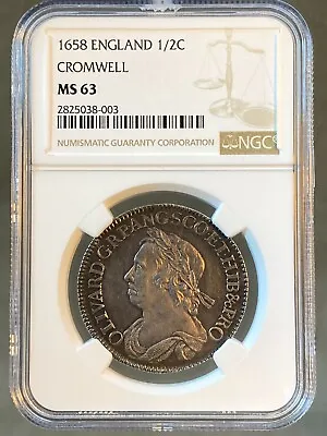 1658 Half Crown Oliver Cromwell Slabbed By NGC MS63 Very Rare • £14500
