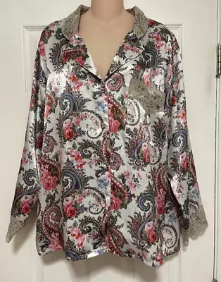 Victoria Secret's Gold Label Button Up Pajama Top Satin Paisley Med Exc Shape • $29.99