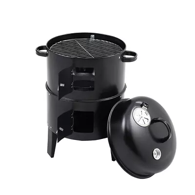 Outdoor Cooking Barbecue Smoking Drum Oven Charcoal Grill Garden BBQ Meat Smoker • £42.99