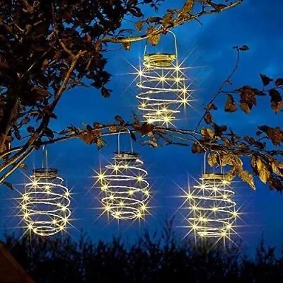 4x Solar Spiral Lights LED Hanging Beehive Lamps Garden Outdoor Patio Decor • £18.99