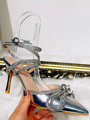 New Womens Ladies Diamante High Heel Strap Open Toe Party Wedding Sandals Shoes • £14.24