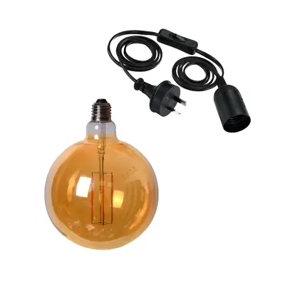 $75.99 • Buy Round Edison LED Light Globe & Power Cord Plug In 1.8m E27 4 Watt Bulb 19cm