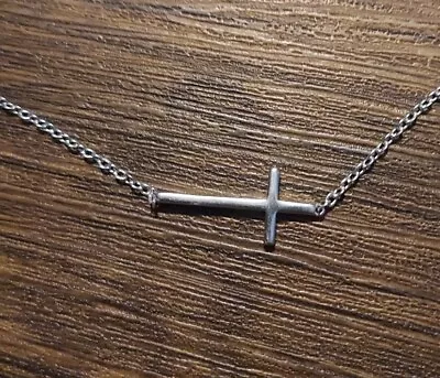 Real Sterling Silver .925 Sideways Cross Bracelet Anklet 7-9  Baby Necklace • $13.49