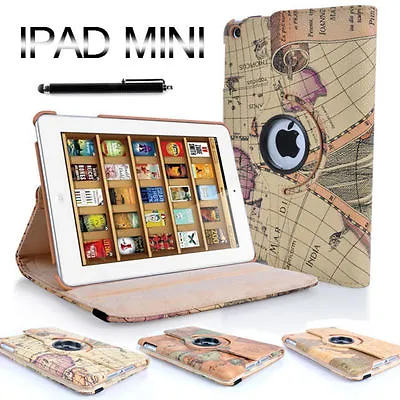 360 Degree Rotating Map Design Stand Case Cover For Apple IPad Mini 1 2 And 3 • £7.99