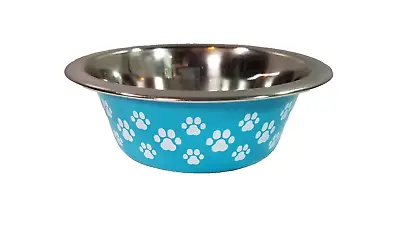 Dog Bowl With Paws. Stainless Steel Pet Bowl Small. Blue Dog Bowl For Small Dogs • $8.99