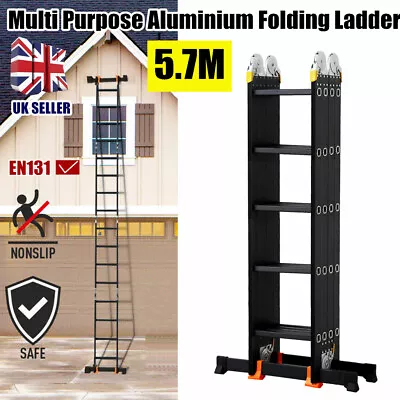 5.7m Multi-function Folding Ladder Aluminum Home Straight Engineering DIY Ladder • £139.97