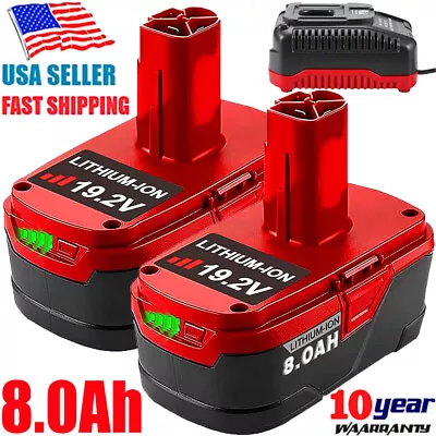 2X 8.0Ah For Craftsman 19.2V C3 DieHard Lithium XCP Battery/Charger 11375 11376 • $20.89