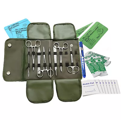 32Pc Army Surgical Kit - Sutures Scalpel Hemostat - Green - Military First Aid • $19.90