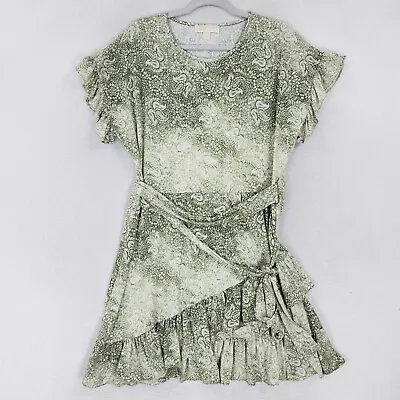 Michael Kors Dress Womens Extra Large Green Paisley Tie Waist Ruffle A Line • $20.94