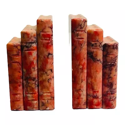 Vintage Red Orange Alabaster Marble Book Bookends Hand Carved MCM Italy Rare • $149
