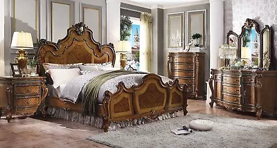 NEW Traditional Design Brown Oak Furniture - 5 Piece King Panel Bedroom Set IABZ • $6298.86