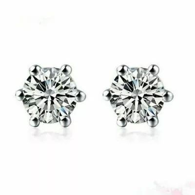 7mm Lab Created VVS1 Diamond Stud Earrings Men's Women's 14k Gold Plated 6 Prong • $59.41