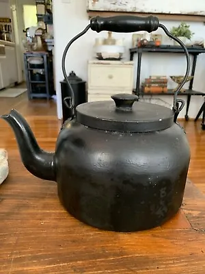 Large Vintage Chippy Metal Painted Black Teapot Farmhouse Shabby Chic Primitive • £27.99