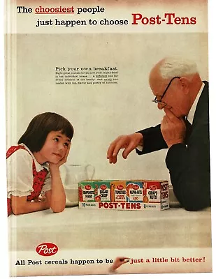 1959 Post-Tens Cereal Variety Pack Grandfather & Granddaughter Vintage Print Ad • $8.95