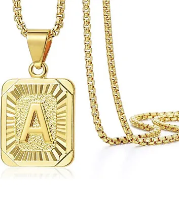18K Gold Plated Initial Letter Pendant Necklace A-Z For Mens Womens Chain • $5.99