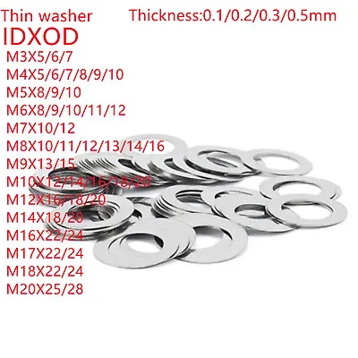 Thin Shim Flat Washer Ultra Gasket Stainless Steel Plain Adjusting Ultrathin M • $2.45